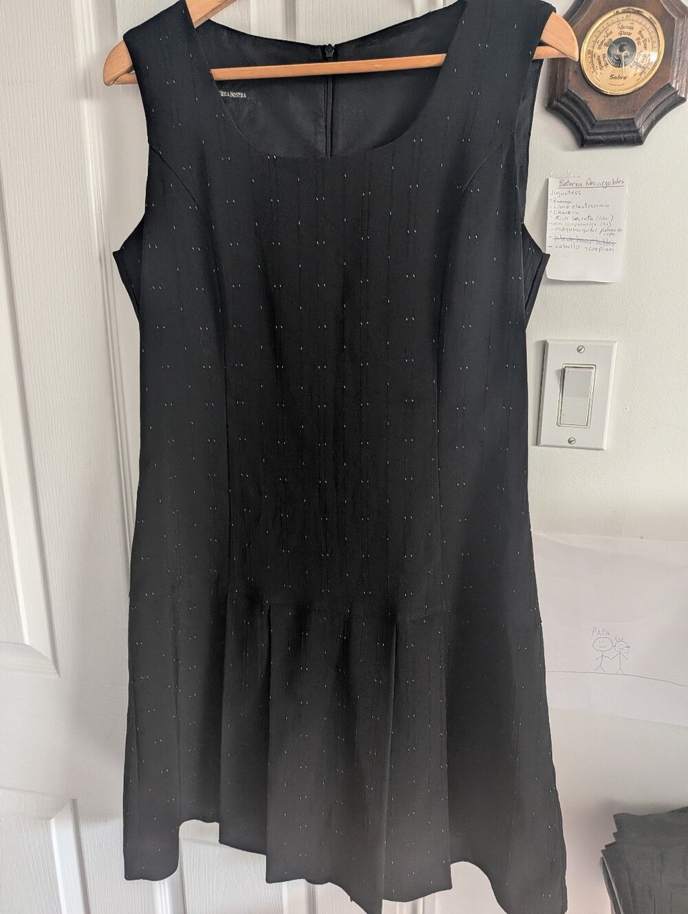 Vintage Terra Nostra Black Pinstripe Dropped Waist Mini Dress